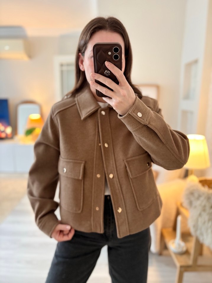 Düğmeli Kahverengi kaşe Kadın Ceket - Görsel 4