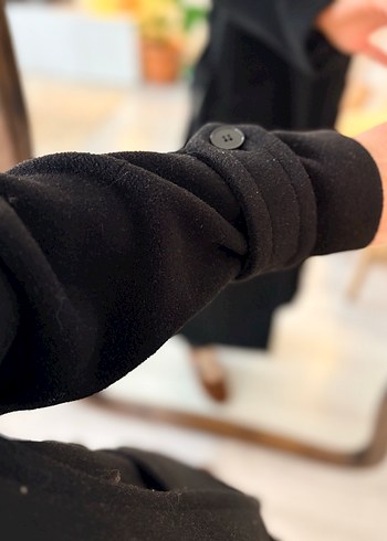 Siyah Midi Kadın Kaban Notch Yaka - Görsel 4