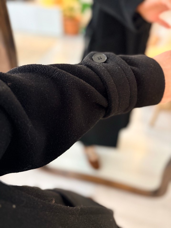 Siyah Midi Kadın Kaban Notch Yaka - Görsel 4