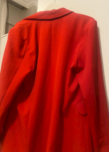 Düğmeli Kadın Kırmızı Süet Blazer Ceket - Görsel 4