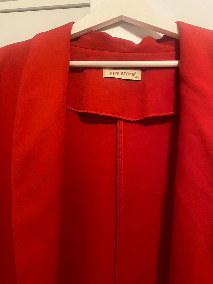 Düğmeli Kadın Kırmızı Süet Blazer Ceket - Görsel 2