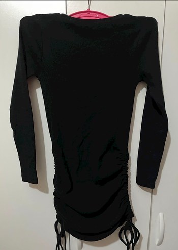 Siyah Mini Deri Kemerli Kadın Elbise - Görsel 3