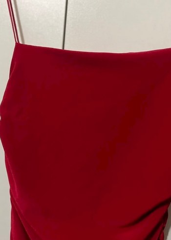 Kırmızı Straplez Drapeli Kalem Elbise - Görsel 2