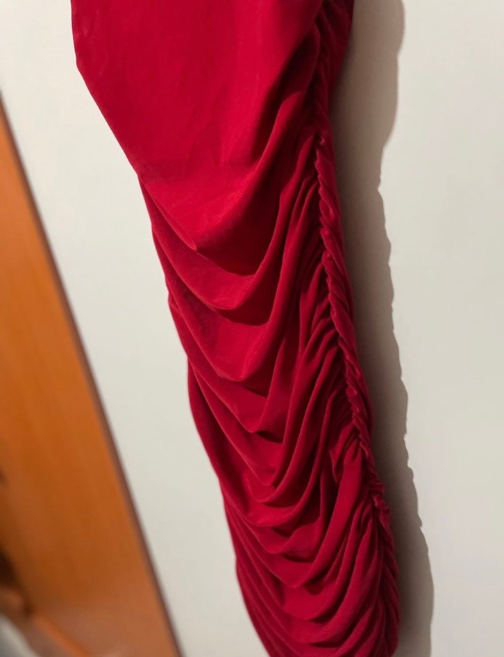 Kırmızı Straplez Drapeli Kalem Elbise - Görsel 3