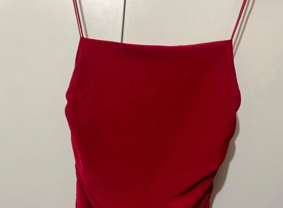 Kırmızı Straplez Drapeli Kalem Elbise - Görsel 2