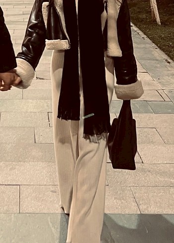 Kürklü Kısa Siyah Deri Kadın Ceket - Görsel 6