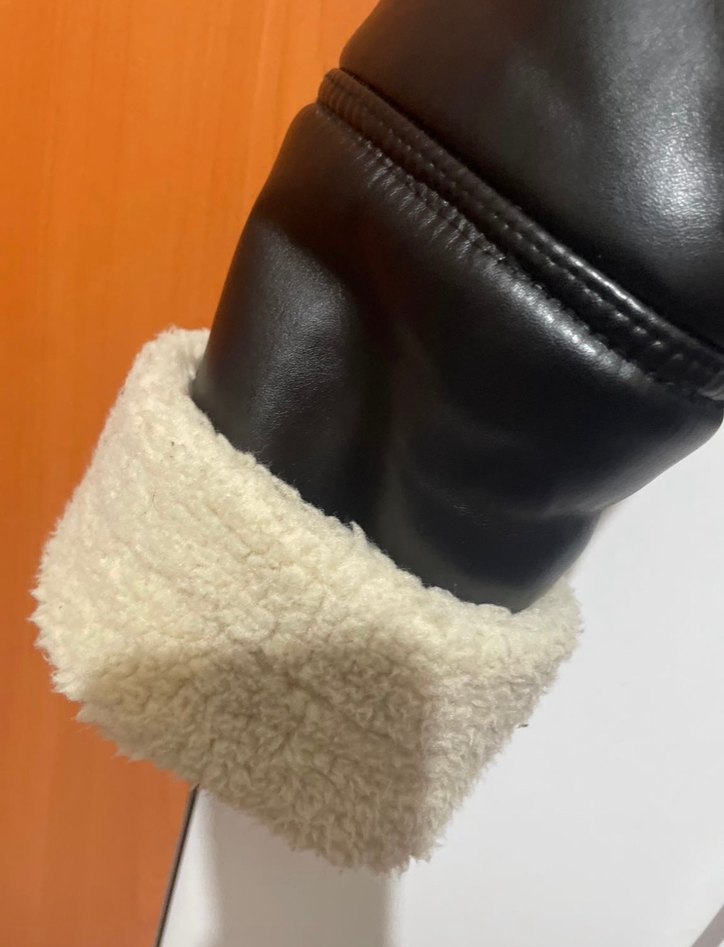 Kürklü Kısa Siyah Deri Kadın Ceket - Görsel 5