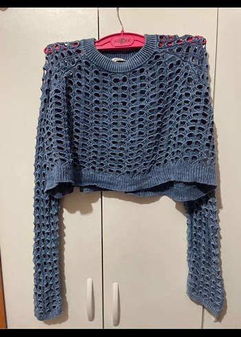 Gri Örgü Kadın Mini Kazak - Görsel 3