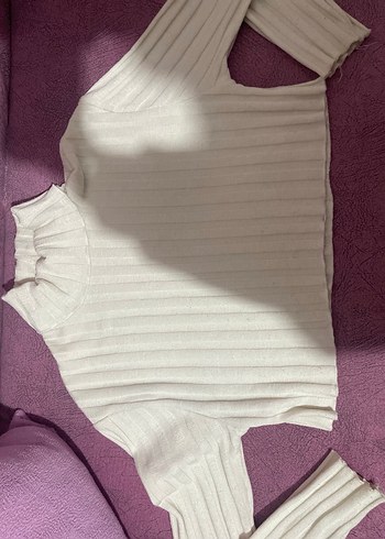 Beyaz Pilili Boğazlı Kolsuz Kadın Kazak - Görsel 2