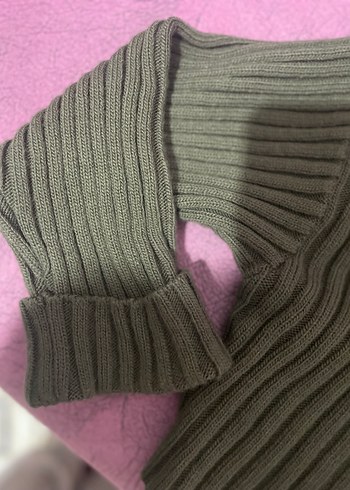 Yeşil Kadın Boğazlı Kolsuz Triko Kazak geniş kesim - Görsel 3