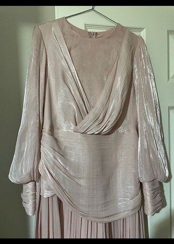 Pudra Renk Uzun Pilili Abiye Elbise - Görsel 4