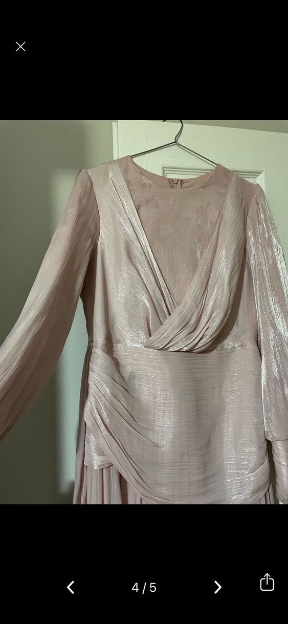 Pudra Renk Uzun Pilili Abiye Elbise - Görsel 2