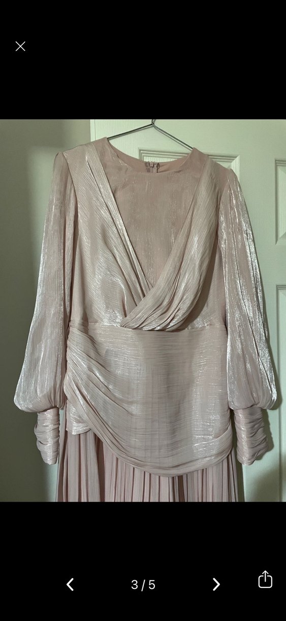 Pudra Renk Uzun Pilili Abiye Elbise - Görsel 4