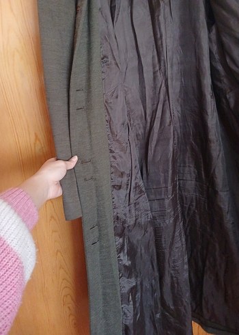 Düğmeli Uzun Keten Kadın Kaban - Görsel 4