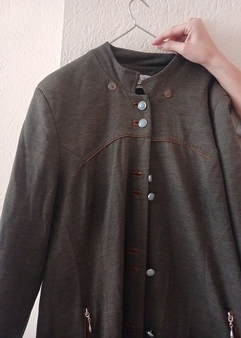 Düğmeli Uzun Keten Kadın Kaban - Görsel 2