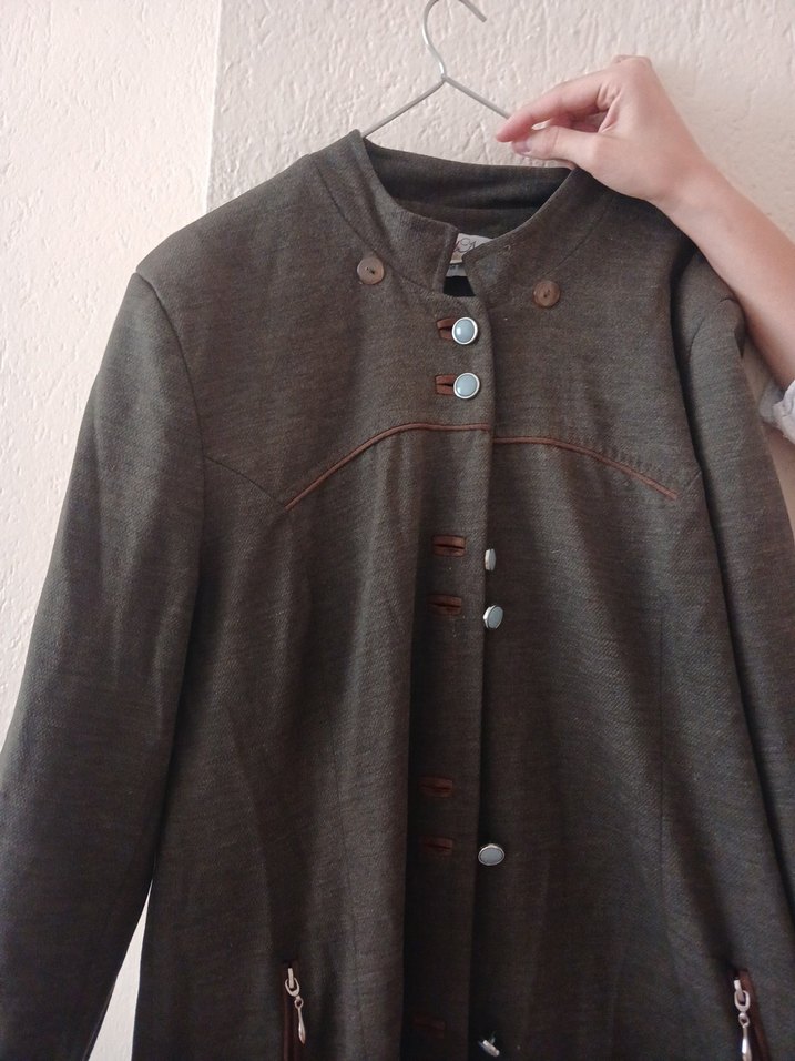 Düğmeli Uzun Keten Kadın Kaban - Görsel 2