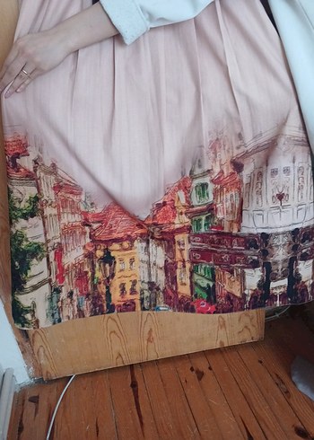 Bej Kemerli Vintage Kadın Uzun Elbise - Görsel 3