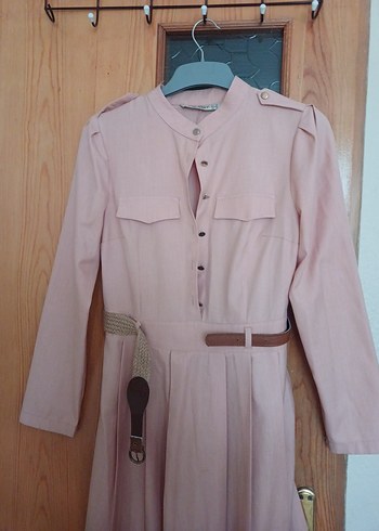 Bej Kemerli Vintage Kadın Uzun Elbise - Görsel 4