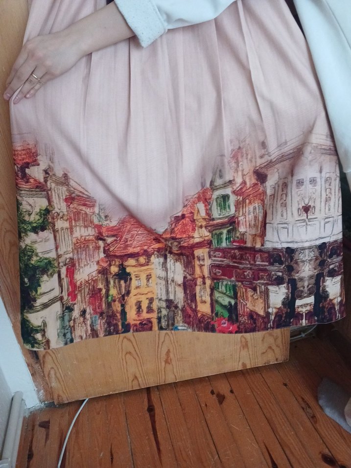 Bej Kemerli Vintage Kadın Uzun Elbise - Görsel 3