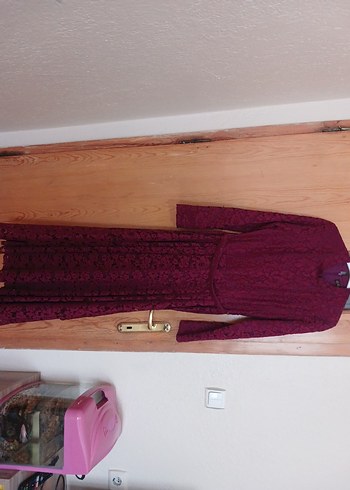 Bordo Dantelli Uzun Abiye Elbise - Görsel 3