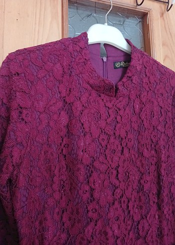 Bordo Dantelli Uzun Abiye Elbise - Görsel 2