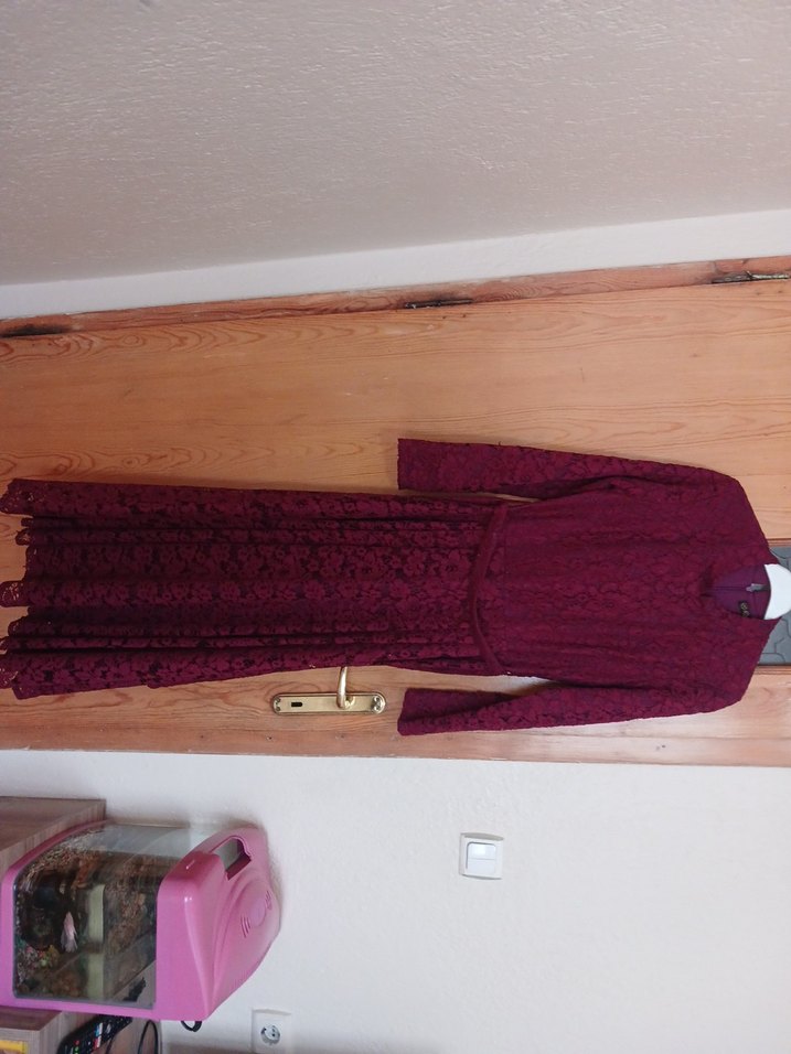 Bordo Dantelli Uzun Abiye Elbise - Görsel 3