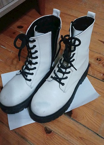 Beyaz Deri Platform Topuklu Kadın Bot - Görsel 5