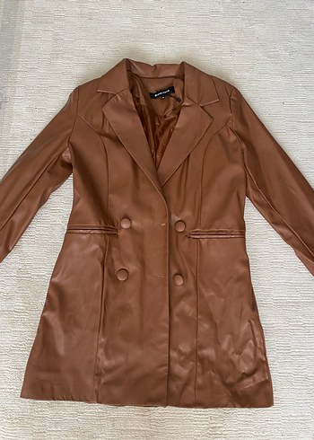 Düğmeli Kahverengi Kadın Deri Ceket - Görsel 2
