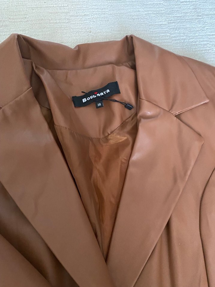 Düğmeli Kahverengi Kadın Deri Ceket - Görsel 4