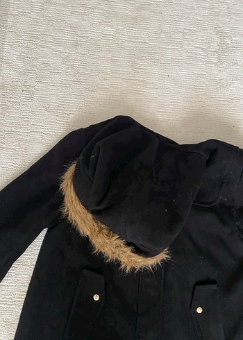 Kürklü Kapüşonlu Siyah Kadın Ceket - Görsel 3