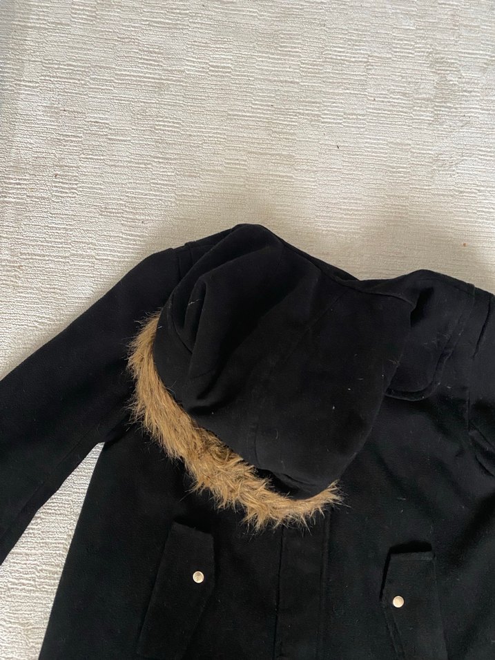 Kürklü Kapüşonlu Siyah Kadın Ceket - Görsel 3