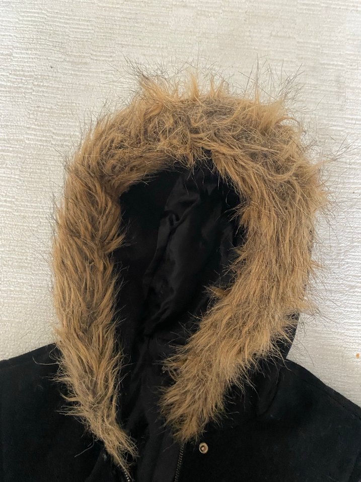 Kürklü Kapüşonlu Siyah Kadın Ceket - Görsel 2