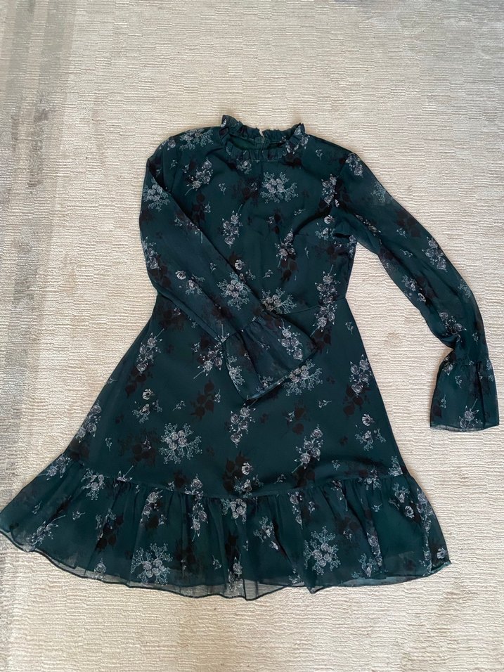 Uzun Kollu Yeşil Midi Elbise - Görsel 4