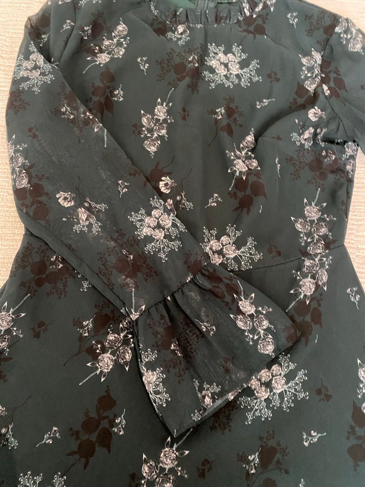 Uzun Kollu Yeşil Midi Elbise - Görsel 3