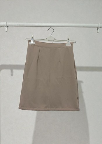 Bej Keten Mini Etek - Görsel 2