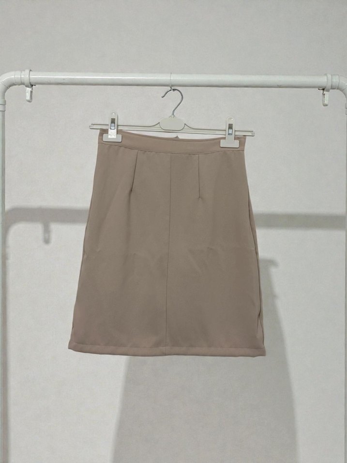 Bej Keten Mini Etek - Görsel 2