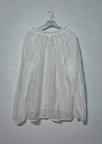 Uzun Kollu Beyaz Bohem Keten Bluz - Görsel 2