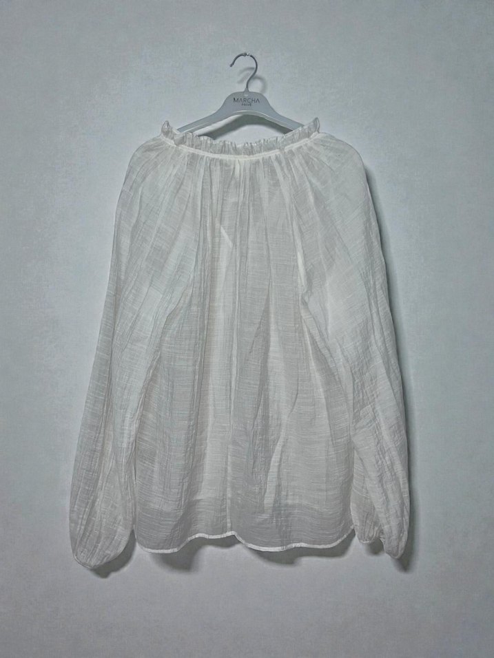 Uzun Kollu Beyaz Bohem Keten Bluz - Görsel 2