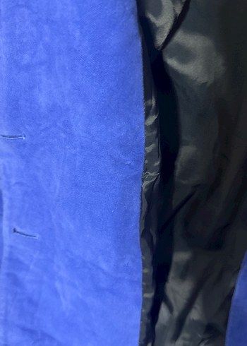 Kadın Mavi Süet Uzun Blazer Ceket - Görsel 4