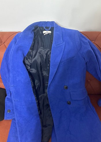 Kadın Mavi Süet Uzun Blazer Ceket - Görsel 3