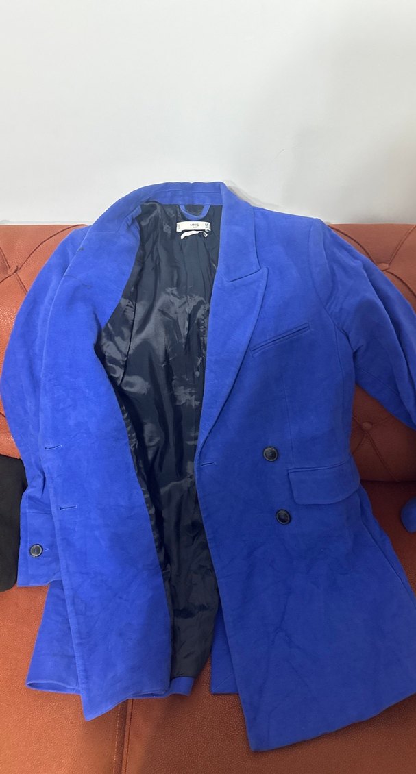 Kadın Mavi Süet Uzun Blazer Ceket - Görsel 3