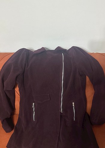 Bordo kaşe Fermuarlı Midi Kadın Kaban - Görsel 2