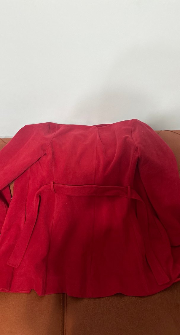 Kemerli Kırmızı Kadın kaşe Midi Kaban - Görsel 3