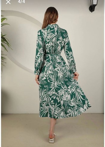 Yeşil Bohem Uzun Kollu Piliseli Elbise - Görsel 4