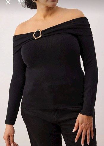 Tokalı Siyah Kayık Yaka Kadın Bluz - Görsel 3