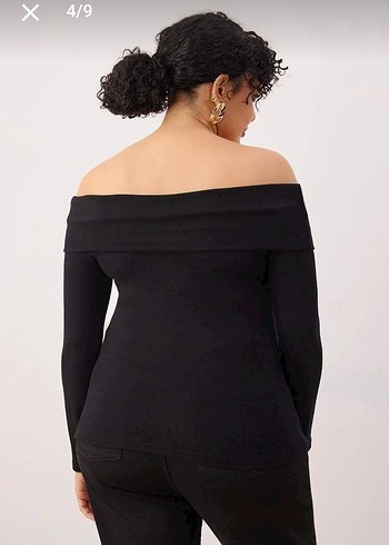 Tokalı Siyah Kayık Yaka Kadın Bluz - Görsel 4