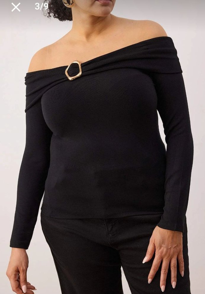 Tokalı Siyah Kayık Yaka Kadın Bluz - Görsel 3