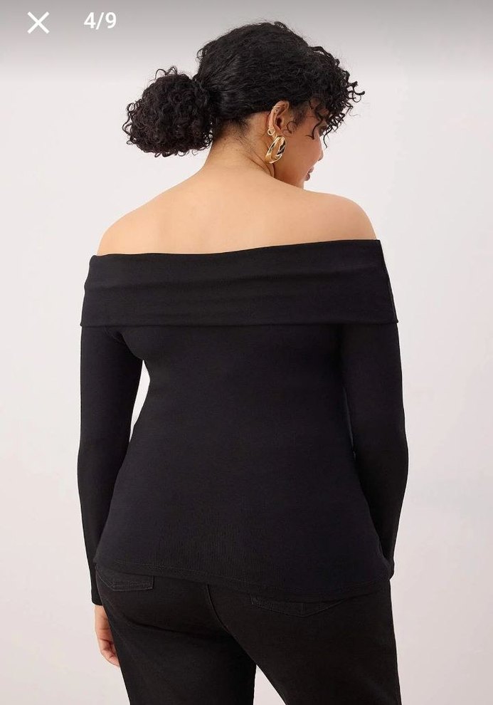 Tokalı Siyah Kayık Yaka Kadın Bluz - Görsel 4