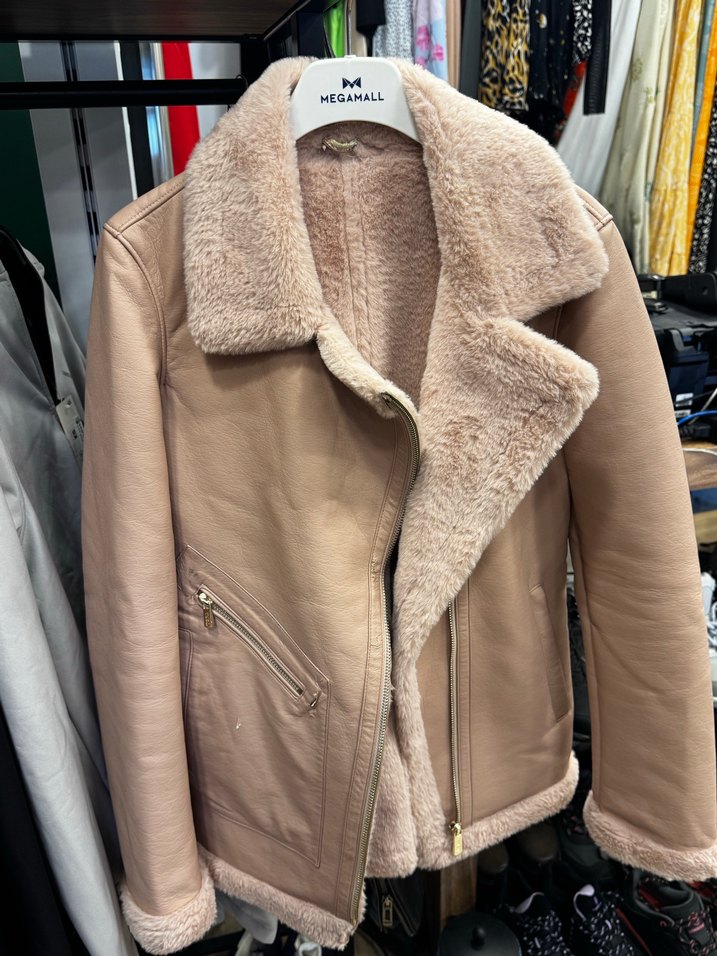Kürklü Pudra Renk Süet Deri Kadın Ceket - Görsel 2