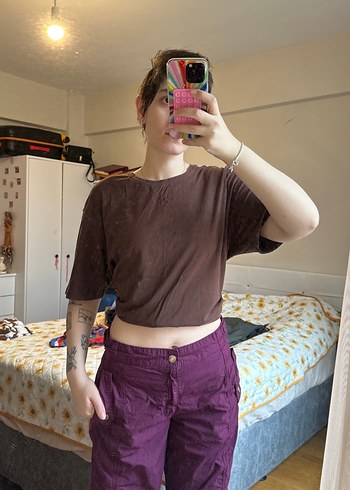 Kahverengi Kadın Oversize Tişört - Görsel 2